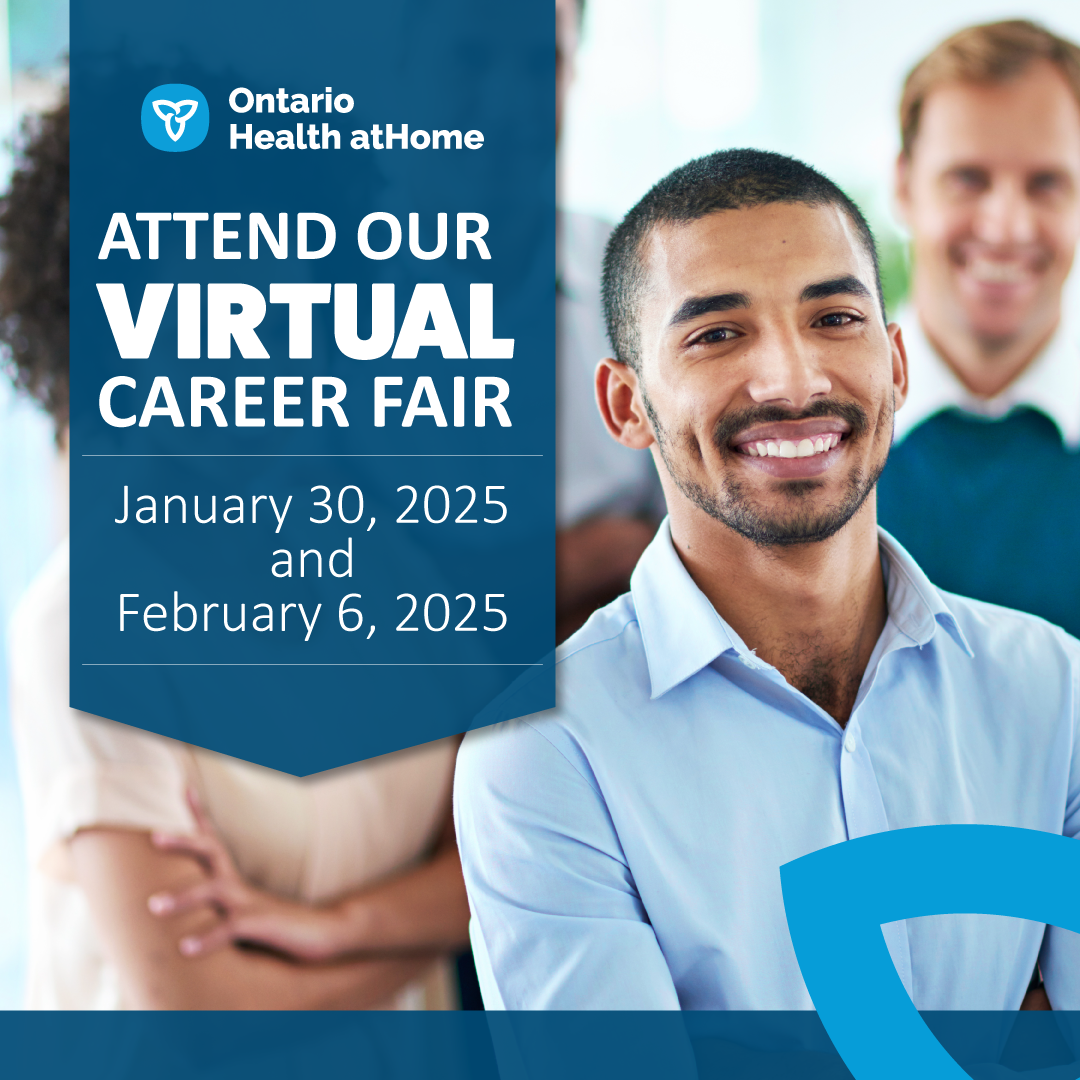 Image of a man in an office setting. Text says Are you passionate about exceptional health care and driven by a desire to help others? Attend our virtual career Fair.